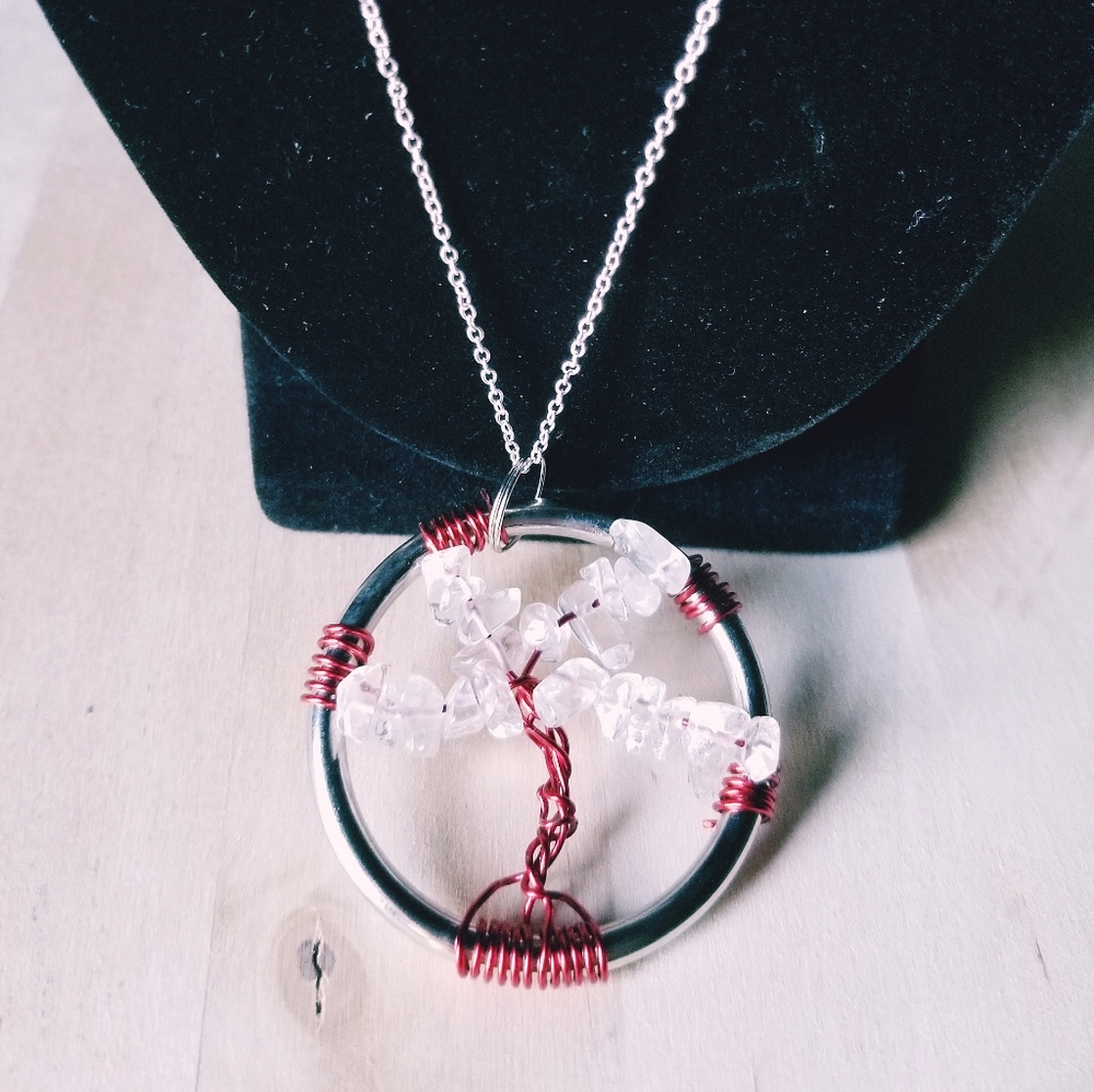 Clear quartz Tree of life necklace handmade